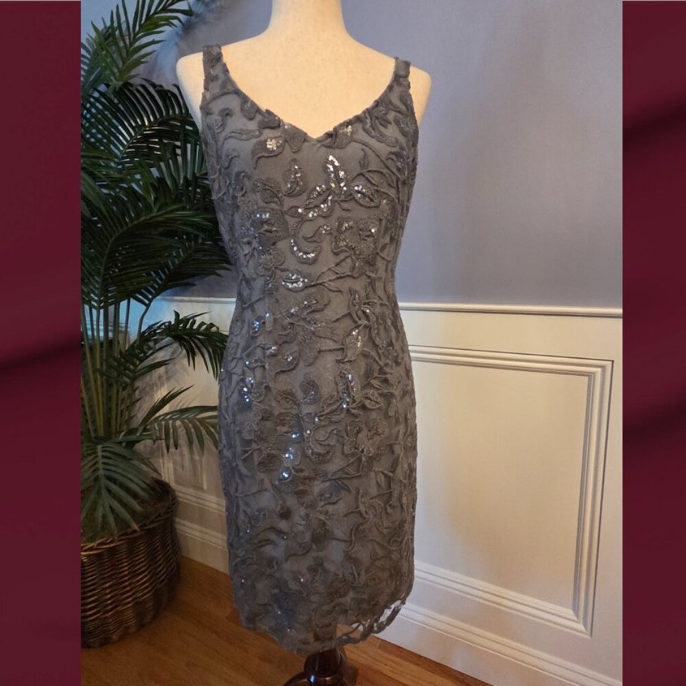 White House Black Market Ash Grey Lace Sequin Mini Sheath Dress